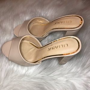 Cream Liliana heels. Shiny latex looking.